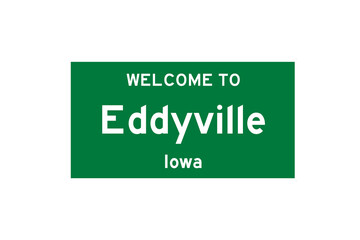 Eddyville, Iowa, USA. City limit sign on transparent background. 