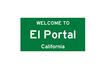El Portal, California, USA. City limit sign on transparent background. 