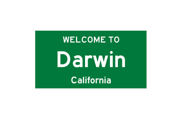 Darwin, California, USA. City limit sign on transparent background. 