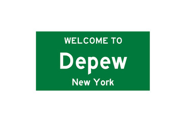 Depew, New York, USA. City limit sign on transparent background. 