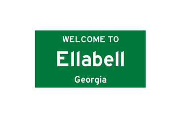 Ellabell, Georgia, USA. City limit sign on transparent background. 