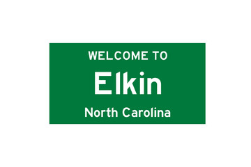 Elkin, North Carolina, USA. City limit sign on transparent background. 
