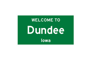 Dundee, Iowa, USA. City limit sign on transparent background. 