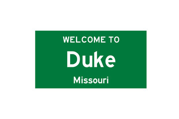 Duke, Missouri, USA. City limit sign on transparent background. 