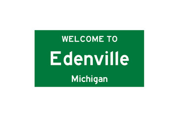 Edenville, Michigan, USA. City limit sign on transparent background. 