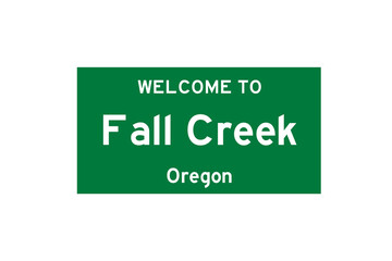 Fall Creek, Oregon, USA. City limit sign on transparent background. 