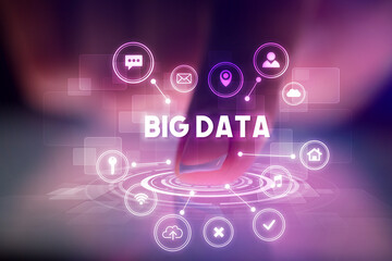 Finger touching tablet with web technology icons concept