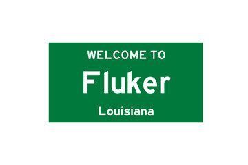 Fluker, Louisiana, USA. City limit sign on transparent background. 