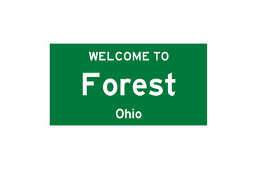 Forest, Ohio, USA. City limit sign on transparent background. 