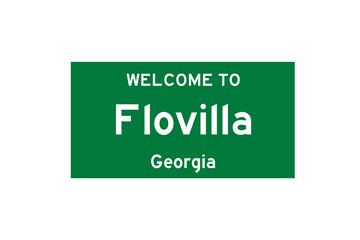 Flovilla, Georgia, USA. City limit sign on transparent background. 