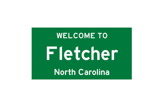 Fletcher, North Carolina, USA. City limit sign on transparent background. 