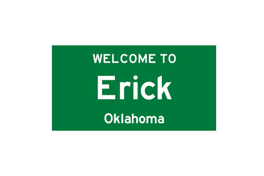 Erick, Oklahoma, USA. City limit sign on transparent background. 