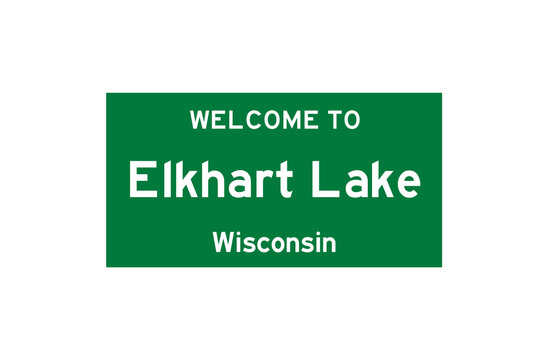 Elkhart Lake, Wisconsin, USA. City Limit Sign On Transparent Background. 