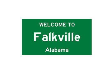 Falkville, Alabama, USA. City limit sign on transparent background. 