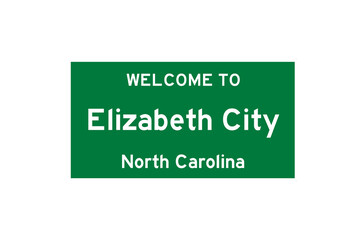 Elizabeth City, North Carolina, USA. City limit sign on transparent background. 