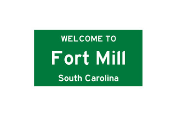 Fort Mill, South Carolina, USA. City limit sign on transparent background. 