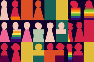 Fototapeta People expressing tolerance for lgbtq+ pride, rainbow paraphernalia, illustration, obraz