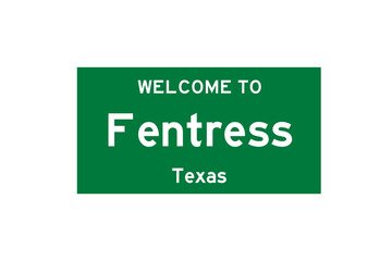Fentress, Texas, USA. City limit sign on transparent background. 