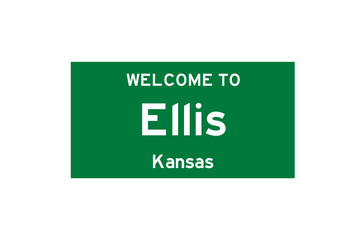 Ellis, Kansas, USA. City limit sign on transparent background. 