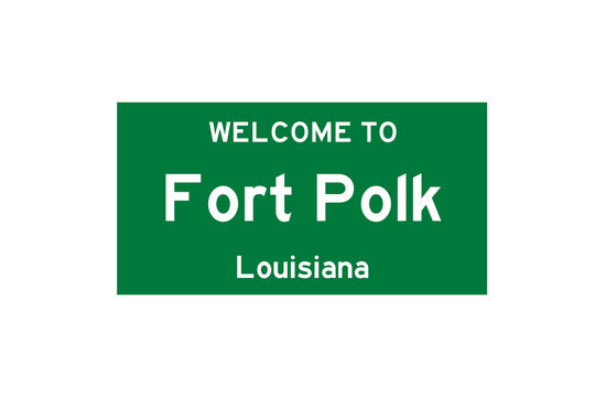 Fort Polk, Louisiana, USA. City Limit Sign On Transparent Background. 