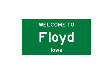 Floyd, Iowa, USA. City limit sign on transparent background. 