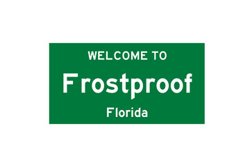 Frostproof, Florida, USA. City limit sign on transparent background. 