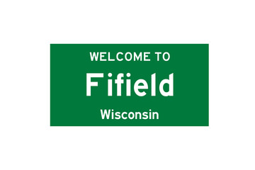 Fifield, Wisconsin, USA. City limit sign on transparent background. 
