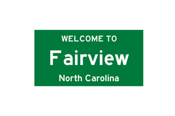 Fairview, North Carolina, USA. City limit sign on transparent background. 