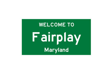 Fairplay, Maryland, USA. City limit sign on transparent background. 
