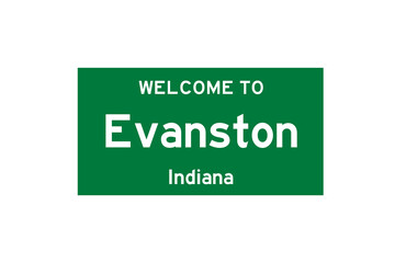 Evanston, Indiana, USA. City limit sign on transparent background. 