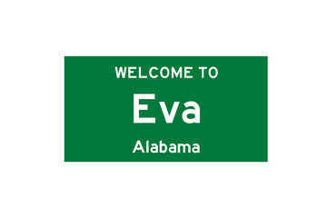 Eva, Alabama, USA. City limit sign on transparent background. 
