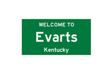 Evarts, Kentucky, USA. City limit sign on transparent background. 