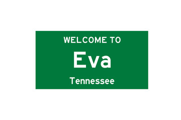 Eva, Tennessee, USA. City limit sign on transparent background. 