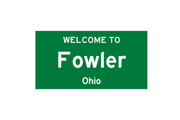 Fowler, Ohio, USA. City limit sign on transparent background. 