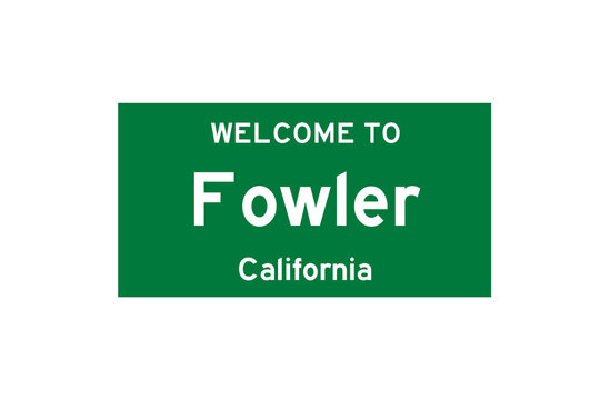 Fowler, California, USA. City limit sign on transparent background. 