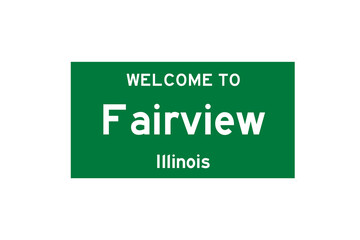 Fairview, Illinois, USA. City limit sign on transparent background. 