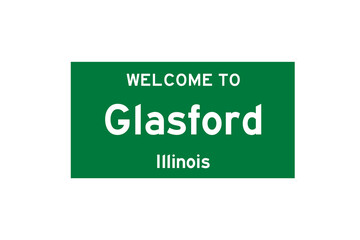 Glasford, Illinois, USA. City limit sign on transparent background. 