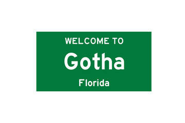 Gotha, Florida, USA. City limit sign on transparent background. 