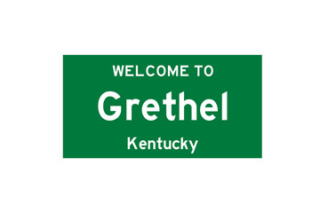 Grethel, Kentucky, USA. City limit sign on transparent background. 