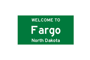 Fargo, North Dakota, USA. City limit sign on transparent background. 
