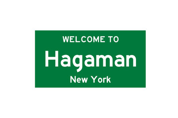 Hagaman, New York, USA. City limit sign on transparent background. 