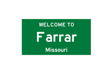 Farrar, Missouri, USA. City limit sign on transparent background. 