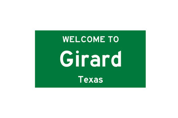 Girard, Texas, USA. City limit sign on transparent background. 
