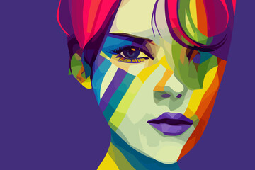 Lgbtq+ pride and tolerance girl brown eyes, rainbow coloured hair