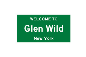 Glen Wild, New York, USA. City limit sign on transparent background. 