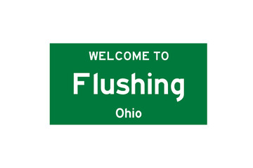 Flushing, Ohio, USA. City limit sign on transparent background. 