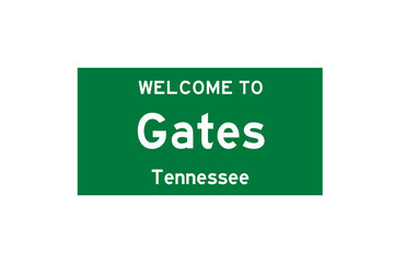Gates, Tennessee, USA. City limit sign on transparent background. 