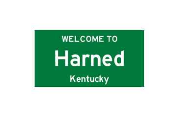 Harned, Kentucky, USA. City limit sign on transparent background. 