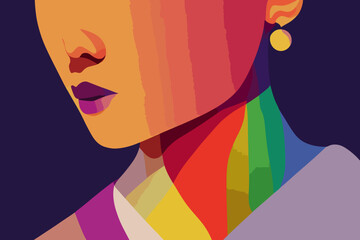 Girl expresses tolerance for lgbtq+ pride, rainbow paraphernalia, illustration,