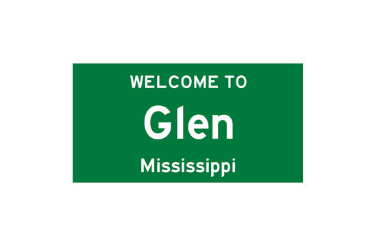 Glen, Mississippi, USA. City limit sign on transparent background. 
